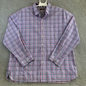 Van Heusen Shirt Men's XXL Classic Fit Long Sleeve Flip Cuff Button Up Pink Blue